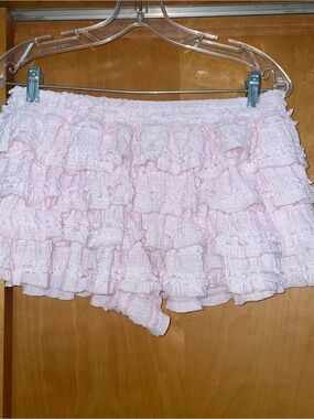 Ruffled Smocked Shorts in Soft Pink -stretch waist -size small
